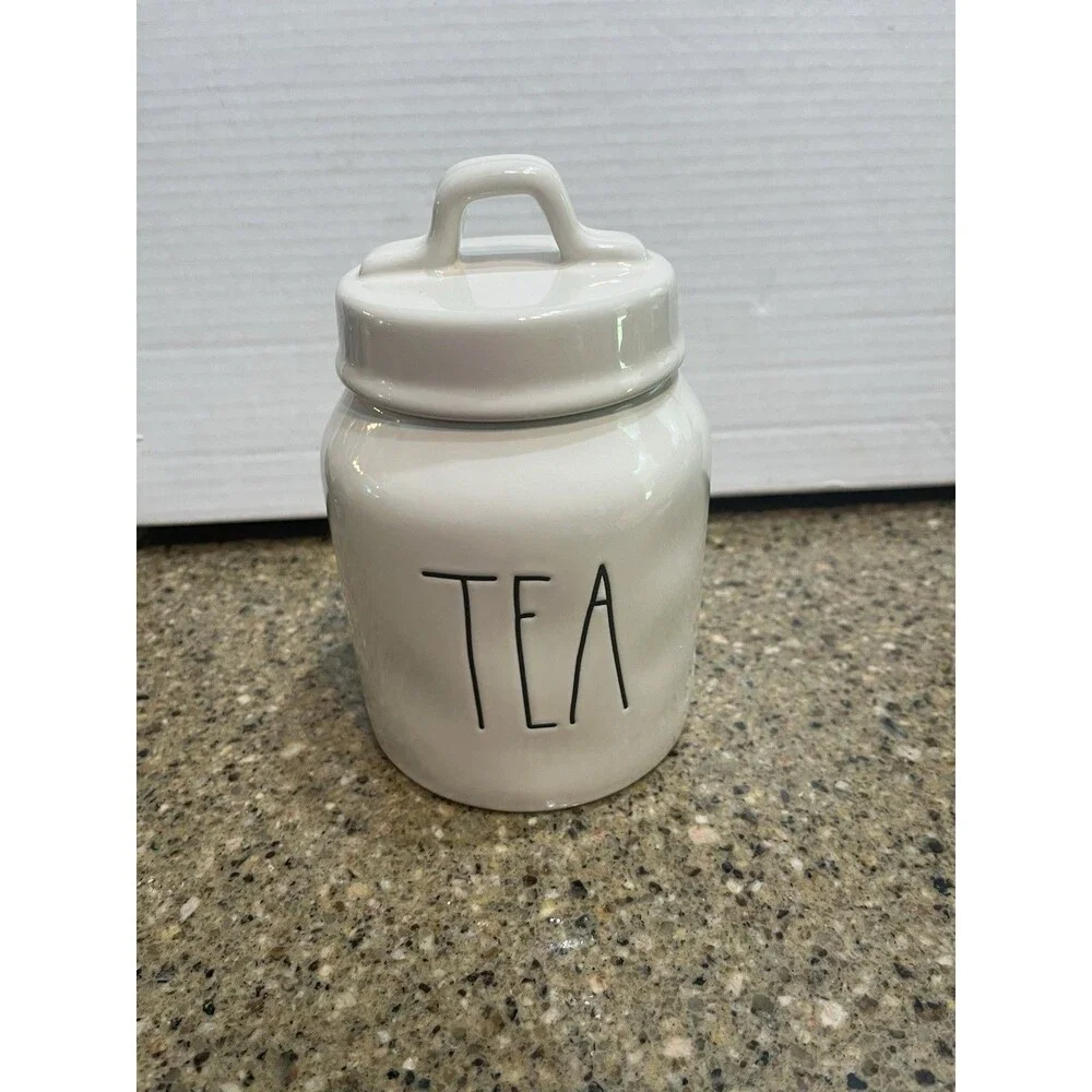 Rae Dunn Artisan Collection by Magenta White Ceramic Tea Canister With Lid